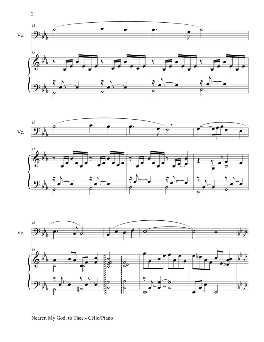 NEARER, MY GOD, TO THEE (Duet– Cello/Piano with Score and Instrument Part) String Duet scores gallery preview page 2