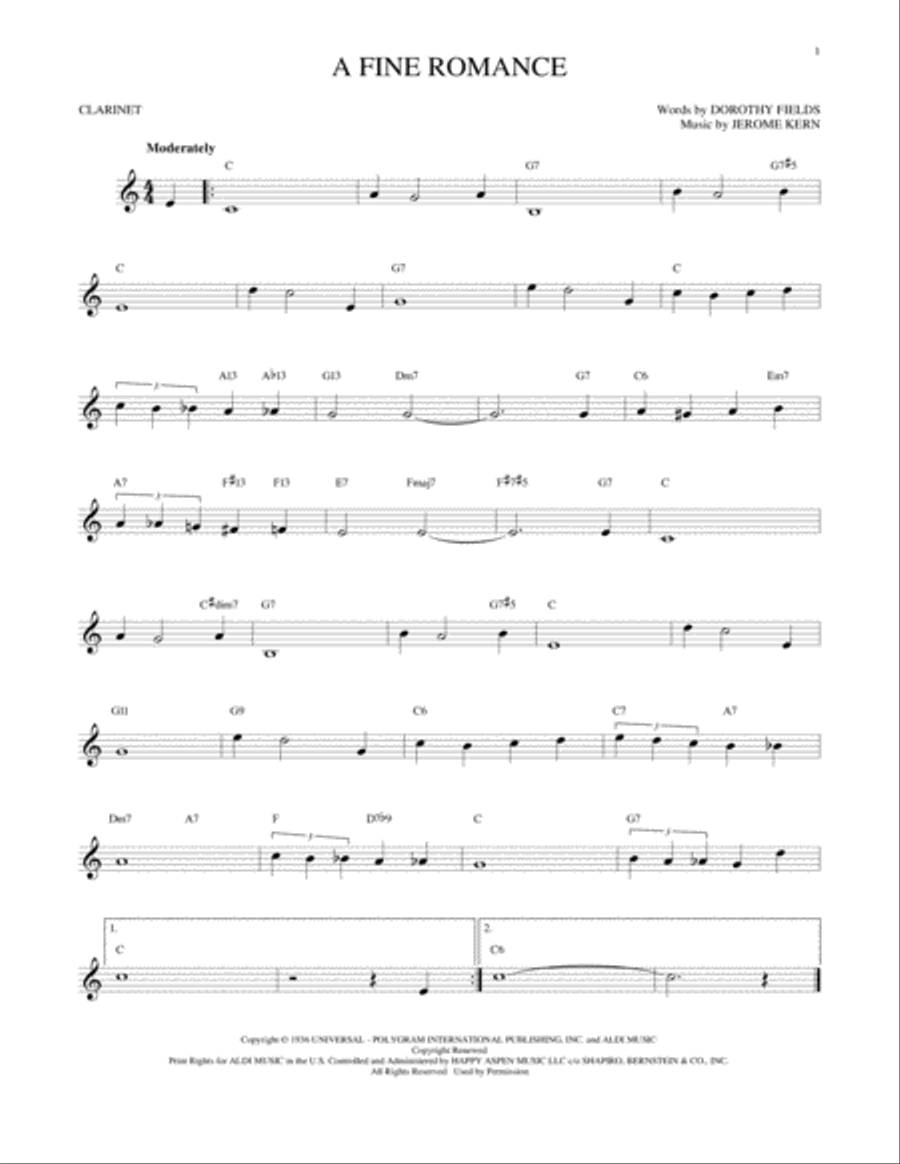 A Fine Romance Clarinet Solo scores gallery preview page 1
