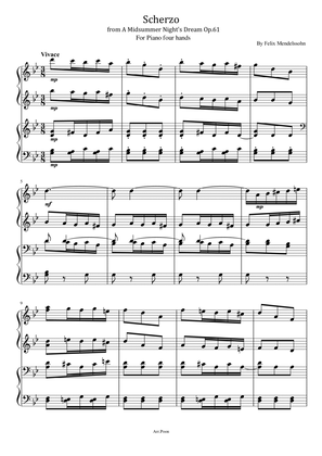 Book cover for Mendelssohn - Scherzo - from A Midsummer Night's Dream - For Piano four hands Original