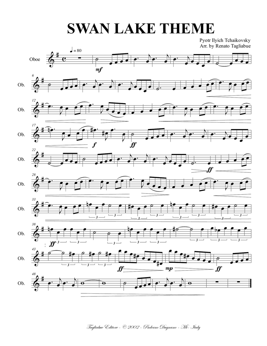 SWAN LAKE THEME - Tchaikovsky - Arr. for Oboe and String Trio Small Ensemble scores gallery preview page 5
