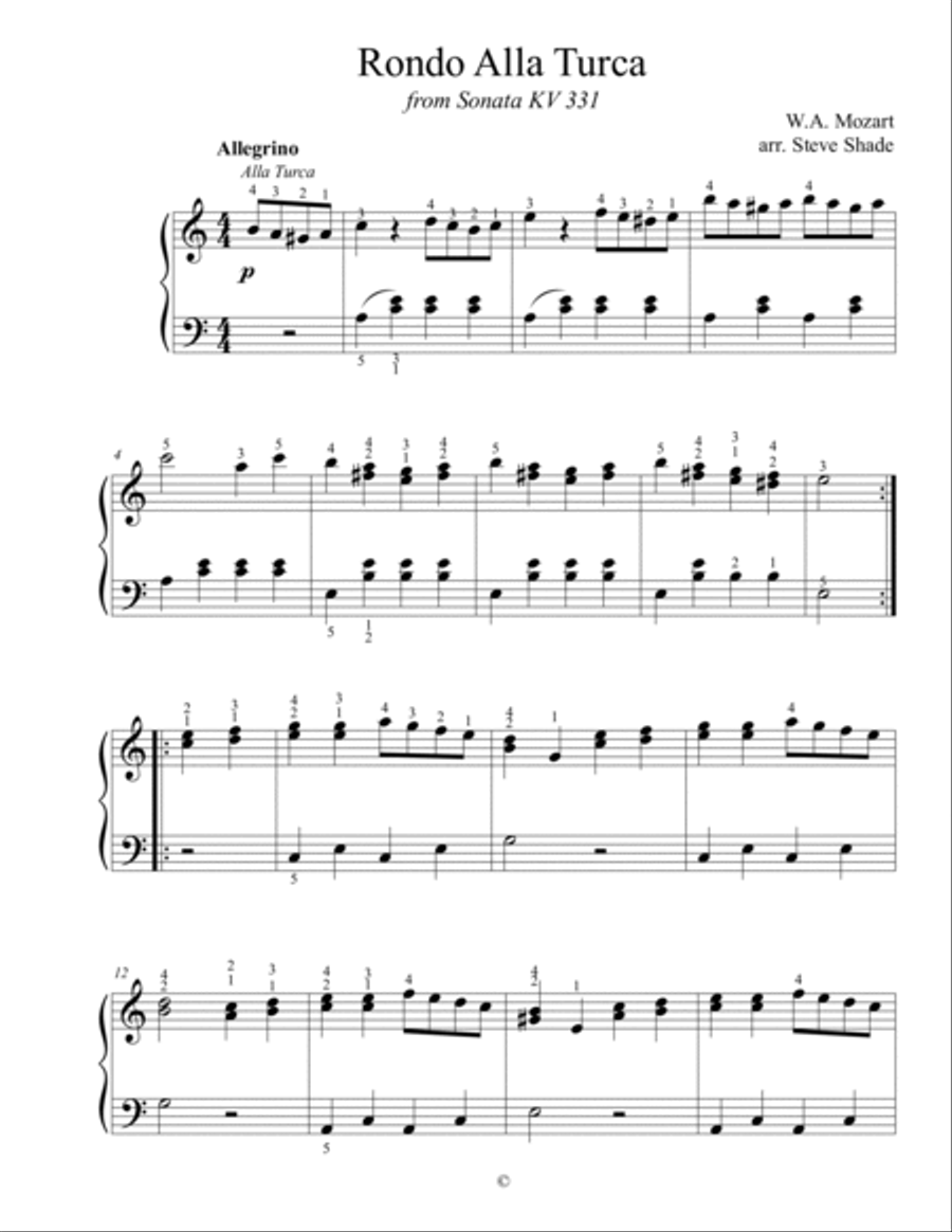 Rondo Alla Turca (Easy Piano) Piano Method scores gallery preview page 1