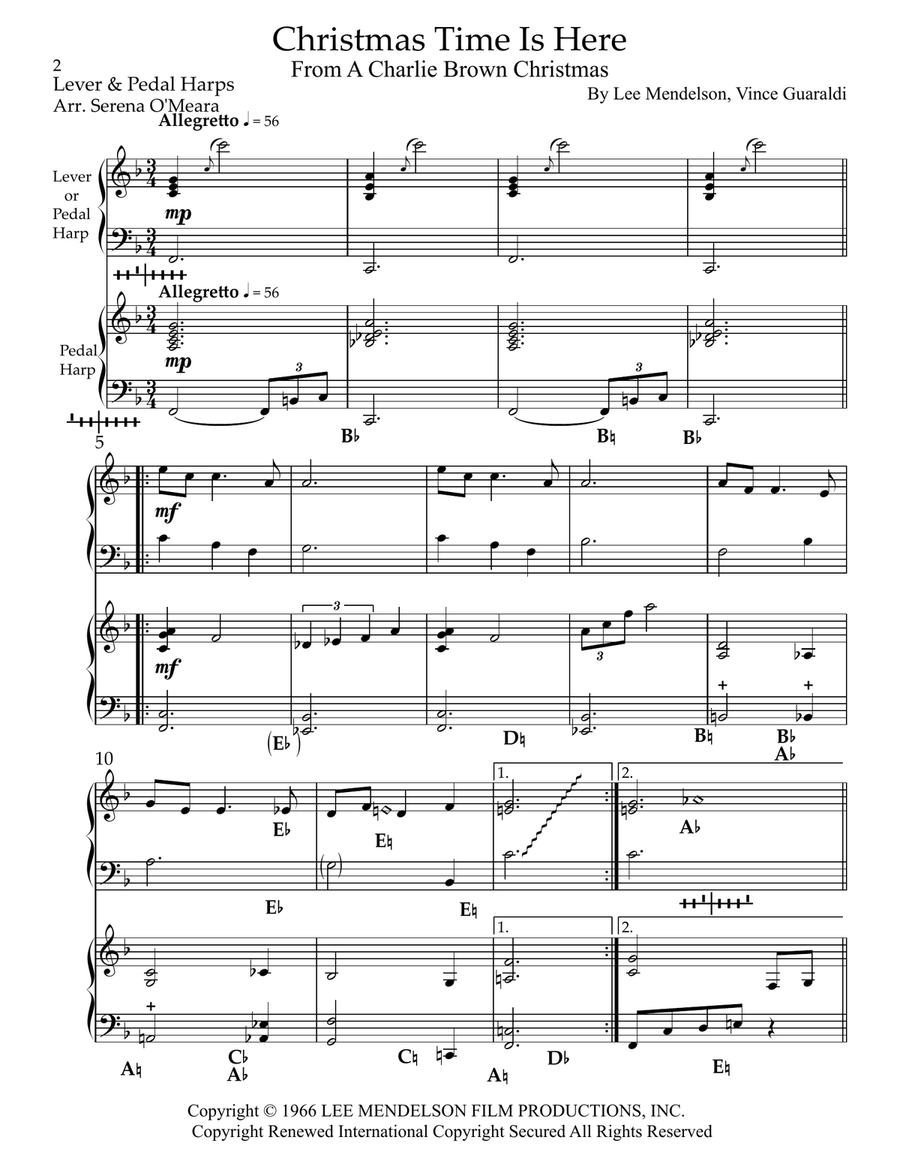 Christmas Time Is Here Pedal Harp scores gallery preview page 2