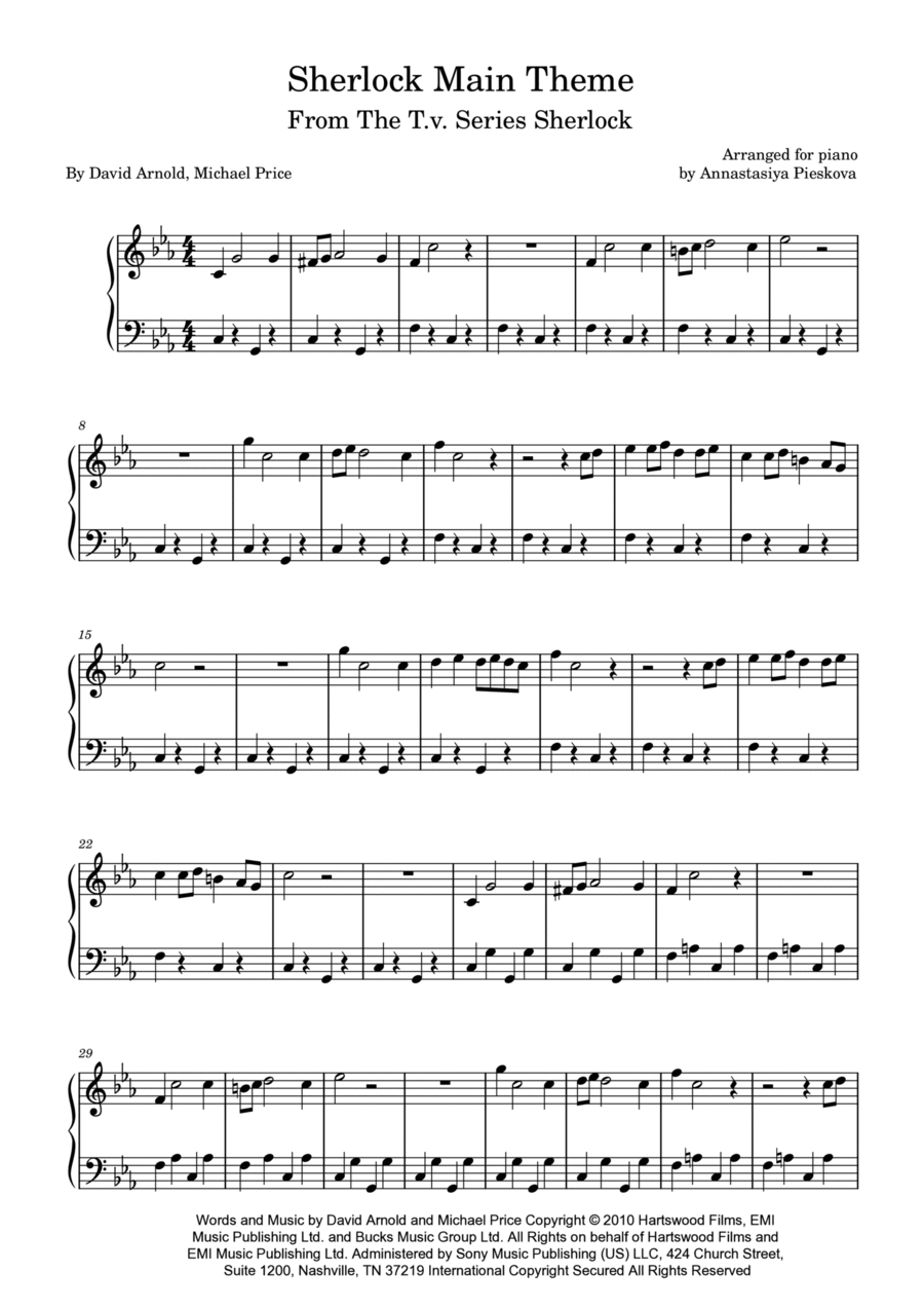 Sherlock (main Theme) Easy Piano scores gallery preview page 1