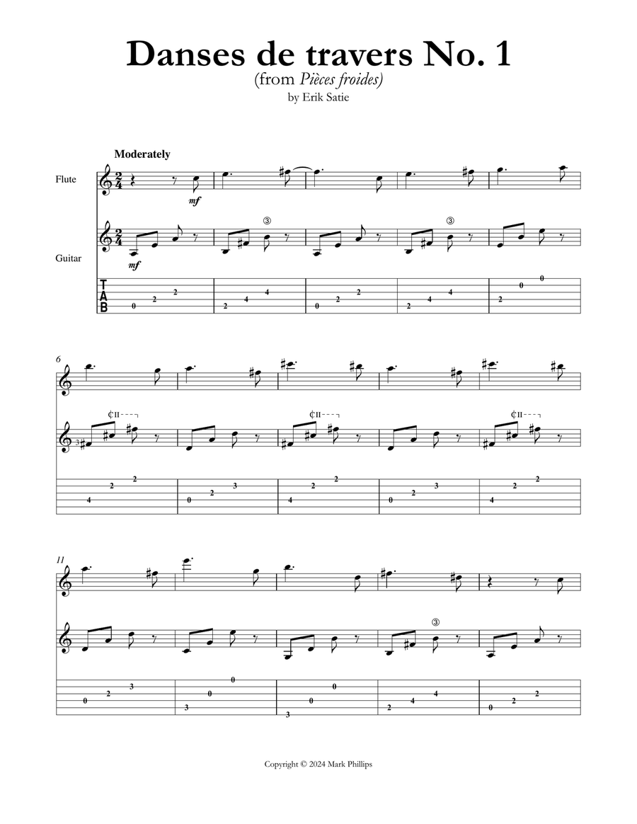Danses de travers No. 1 (from Pièces froides) Flute scores gallery preview page 1