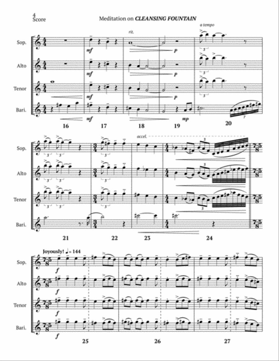 Meditation on CLEANSING FOUNTAIN Woodwind Quartet scores gallery preview page 4