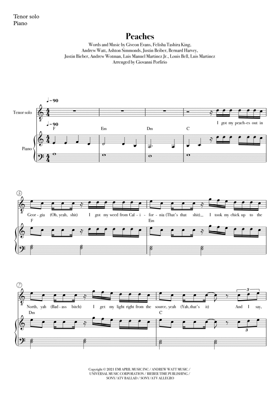 Peaches Piano, Vocal, Guitar scores gallery preview page 1