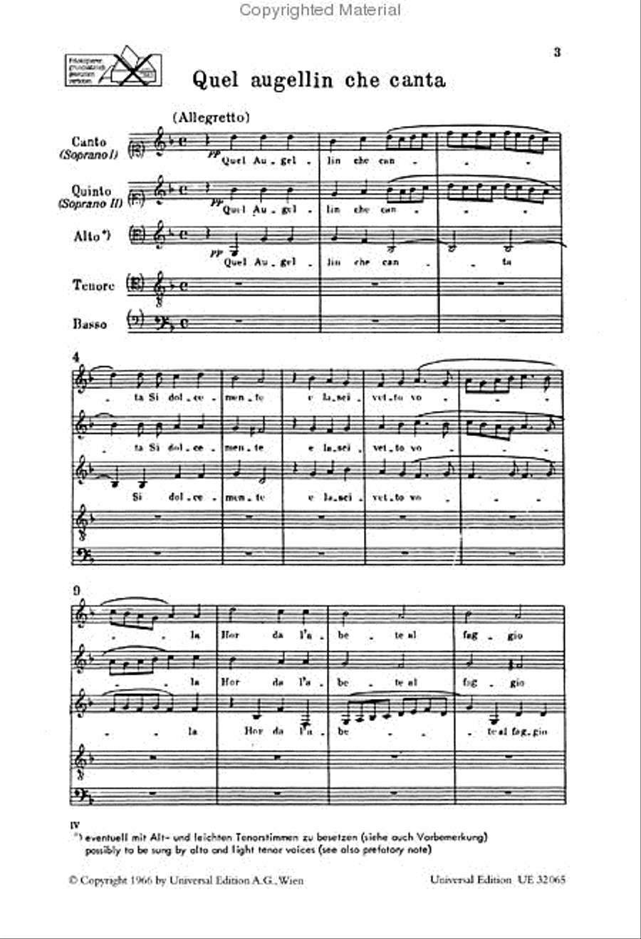 Quel Augellin Che Canta School and Community scores gallery preview page 2