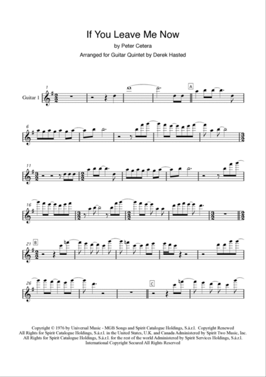 If You Leave Me Now Guitar Ensemble scores gallery preview page 3