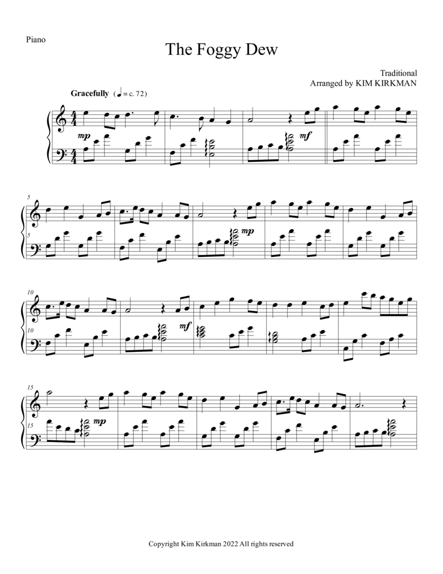 The Foggy Dew - arranged for piano (no black notes required) Piano Solo scores gallery preview page 1