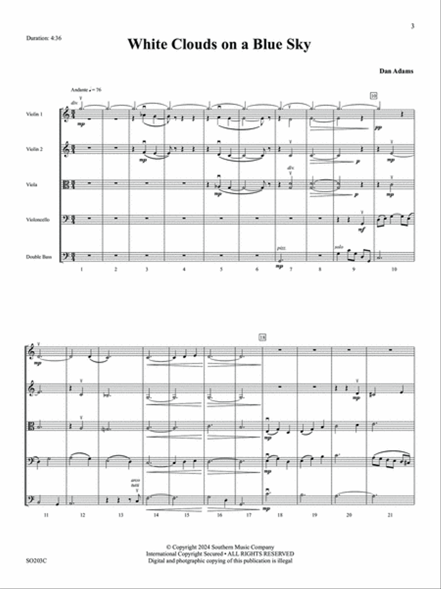 White Clouds On A Blue Sky - Full Score String Orchestra scores gallery preview page 3