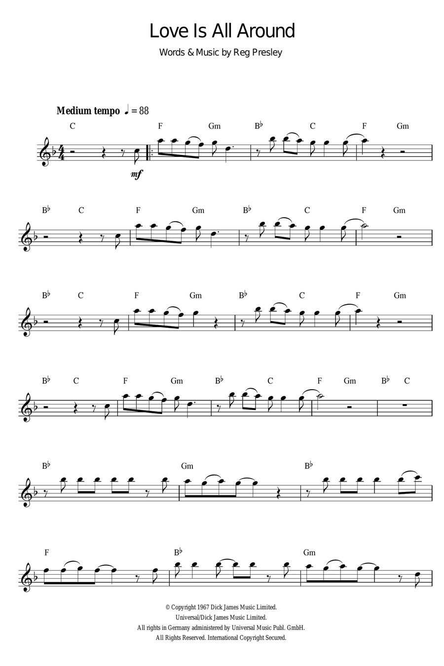 Love Is All Around Love Is All Around Alto Saxophone scores gallery preview page 1