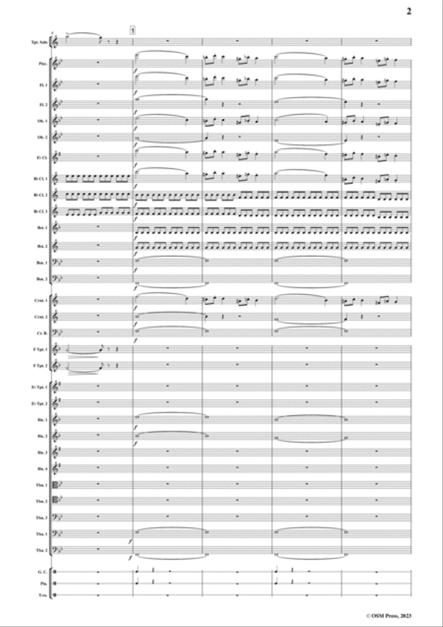 Rimsky-Korsakov-Trombone Concerto(1877),for Trumpet in B flat and Wind Band Concert Band scores gallery preview page 3
