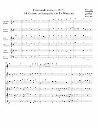 La Diamante a6 (Canzoni da suonare, 1616, no.14) - high version (arrangement for 6 recorders)