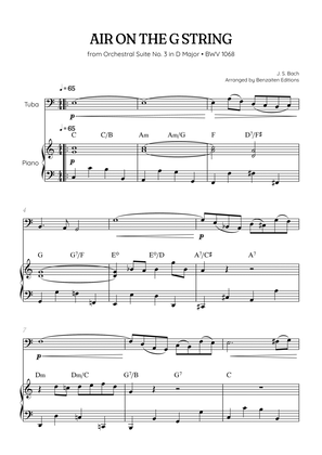 JS Bach • Air on the G String from Suite No. 3 BWV 1068 | tuba & piano sheet music w/ chords