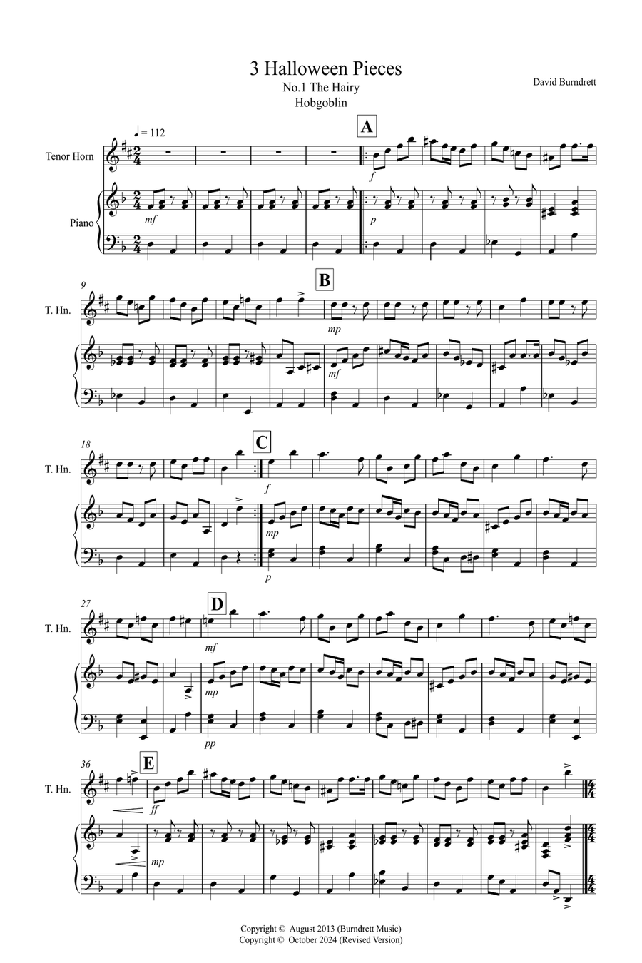 3 Halloween Pieces for Tenor Horn and Piano Horn scores gallery preview page 1