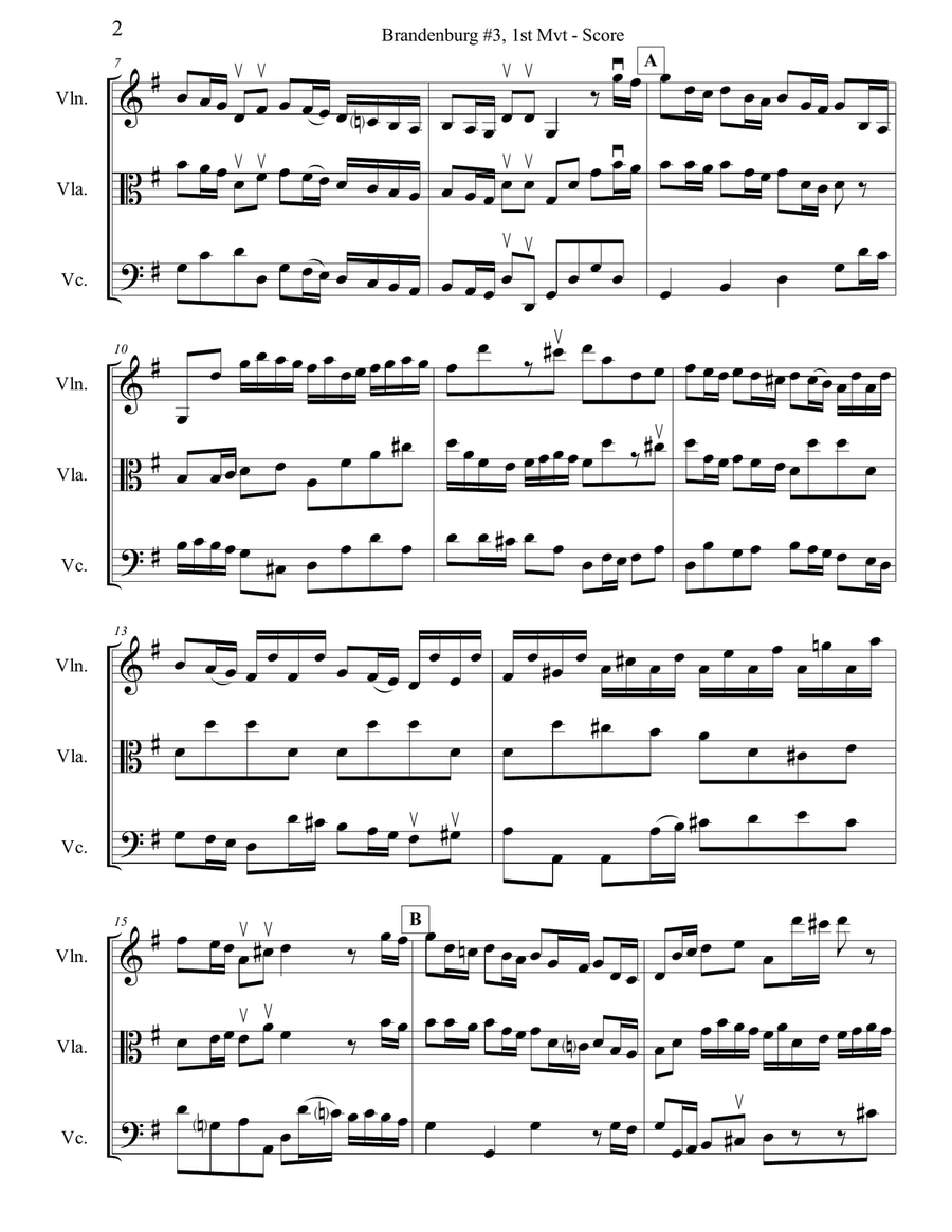 Brandenburg Concerto #3, 1st Mvt. for String Trio String Trio scores gallery preview page 2