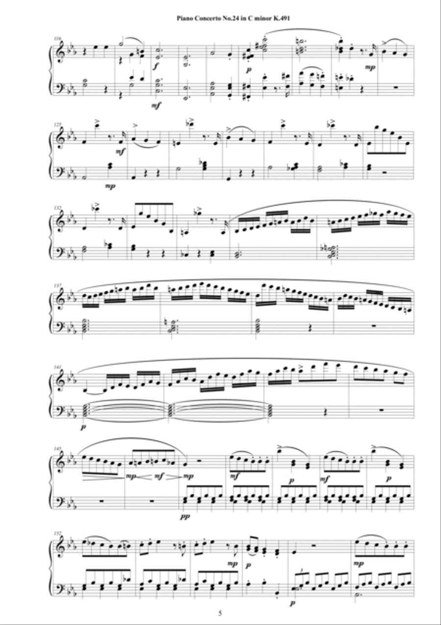 Mozart - Piano Concerto No.24 in C minor K 491 - Complete Piano Version Piano Solo scores gallery preview page 5
