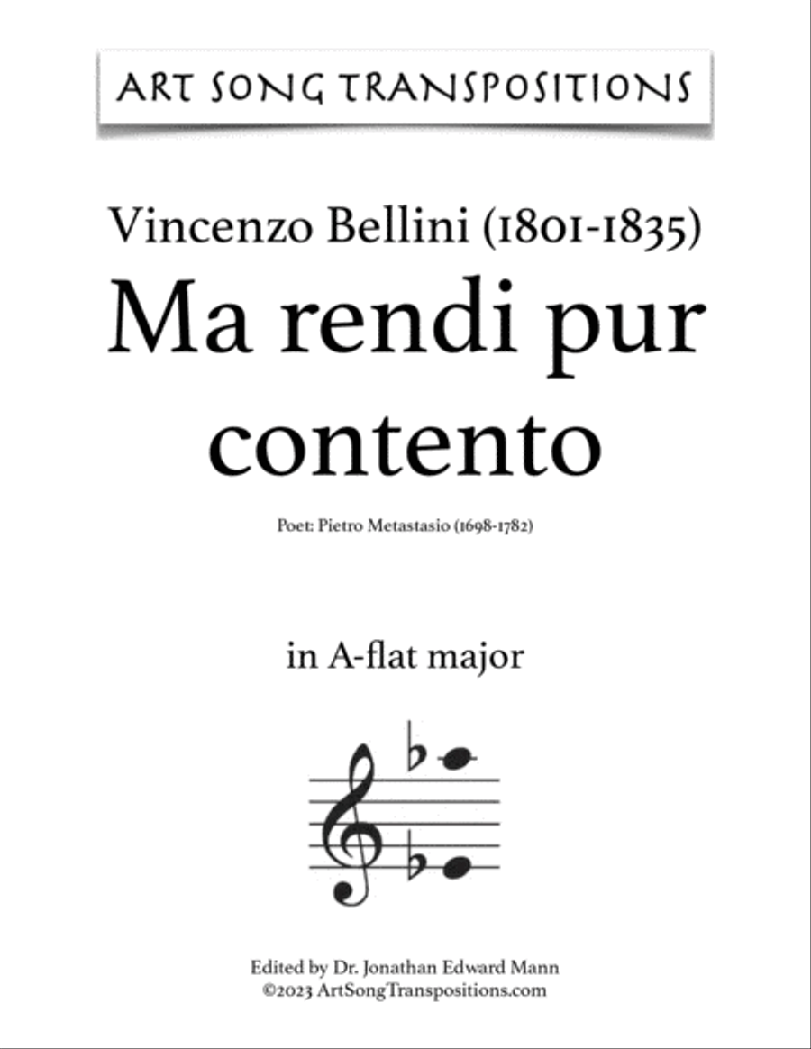 BELLINI: Ma rendi pur contento (transposed to 8 keys: A, A-flat, G, F-sharp, F, E, E-flat, D major) Voice scores gallery preview page 5