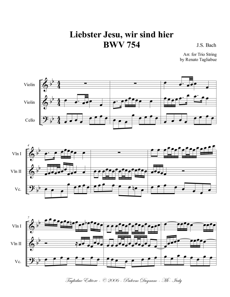 Liebster Jesu, wir sind hier (trio). BACH J.S. - BWV 754 String Trio scores gallery preview page 1