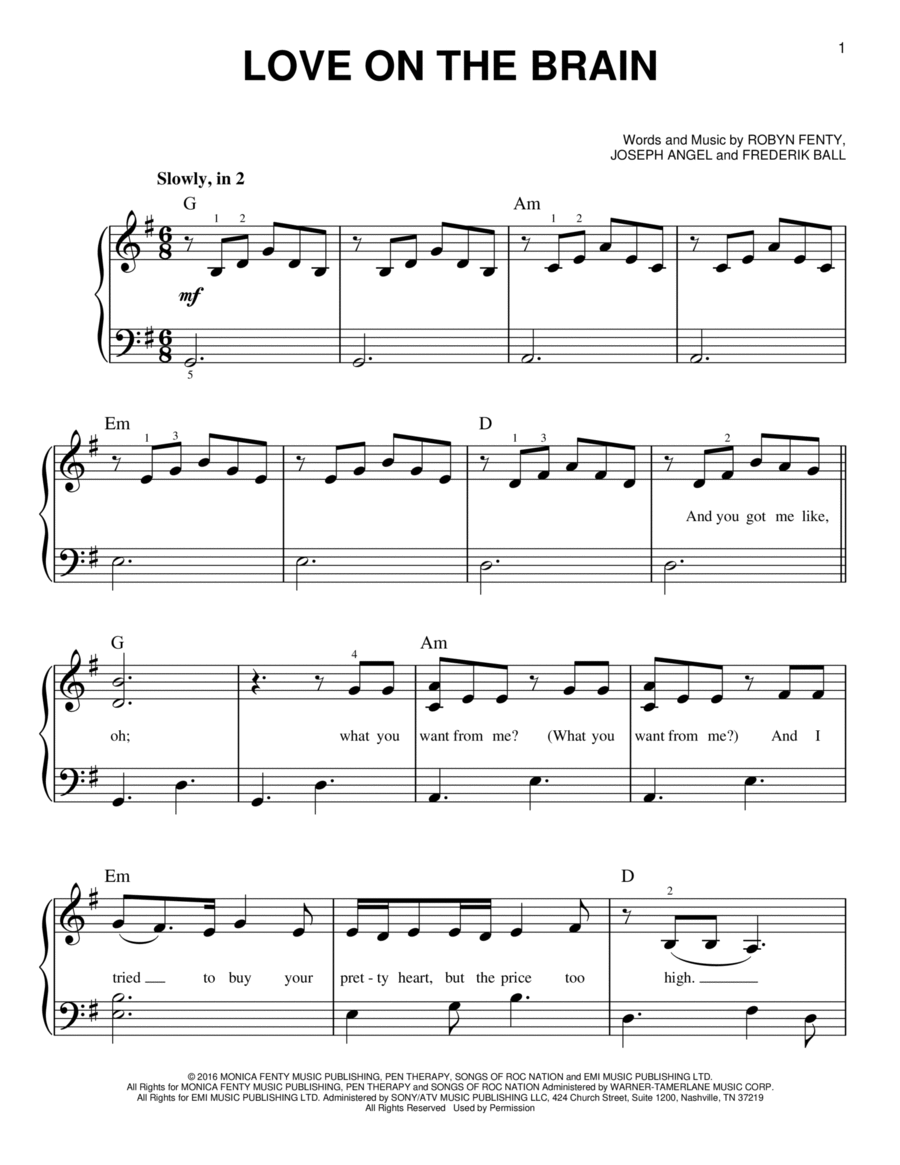 Love On The Brain Easy Piano scores gallery preview page 1