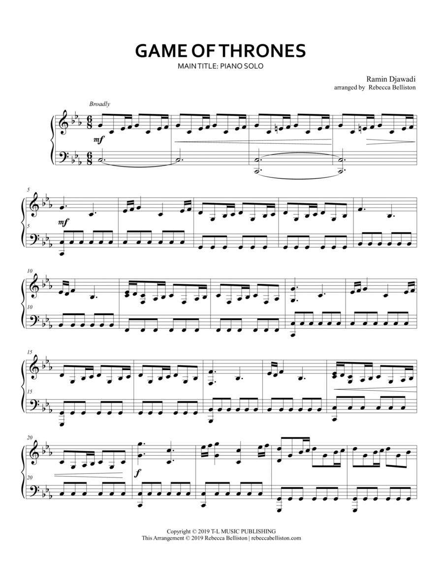 Game Of Thrones Piano Solo scores gallery preview page 1