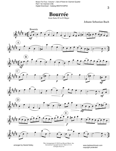 Bourree from Suite #3 in D Major (Clarinet Quartet)