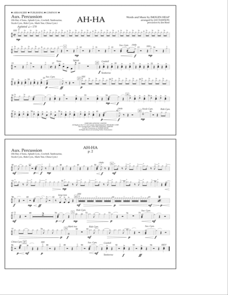 Ah-ha - Aux. Percussion Ah-ha - Aux. Percussion A Cappella scores gallery preview page 1