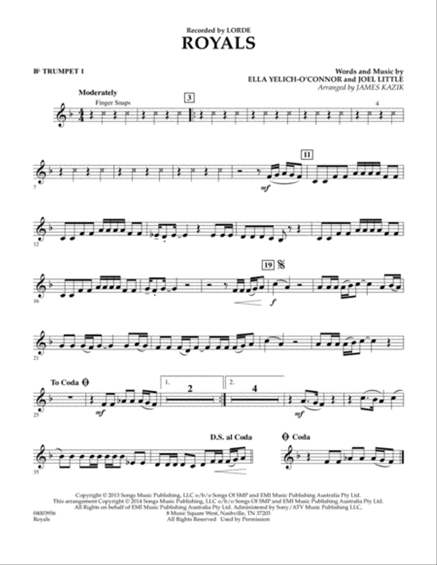 Royals - Bb Trumpet 1 Concert Band scores gallery preview page 1