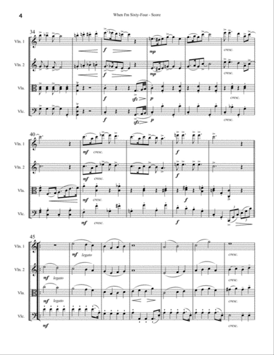 When I'm Sixty-Four String Quartet scores gallery preview page 4
