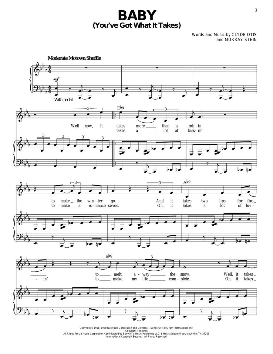Baby (You've Got What It Takes) Piano, Vocal scores gallery preview page 1