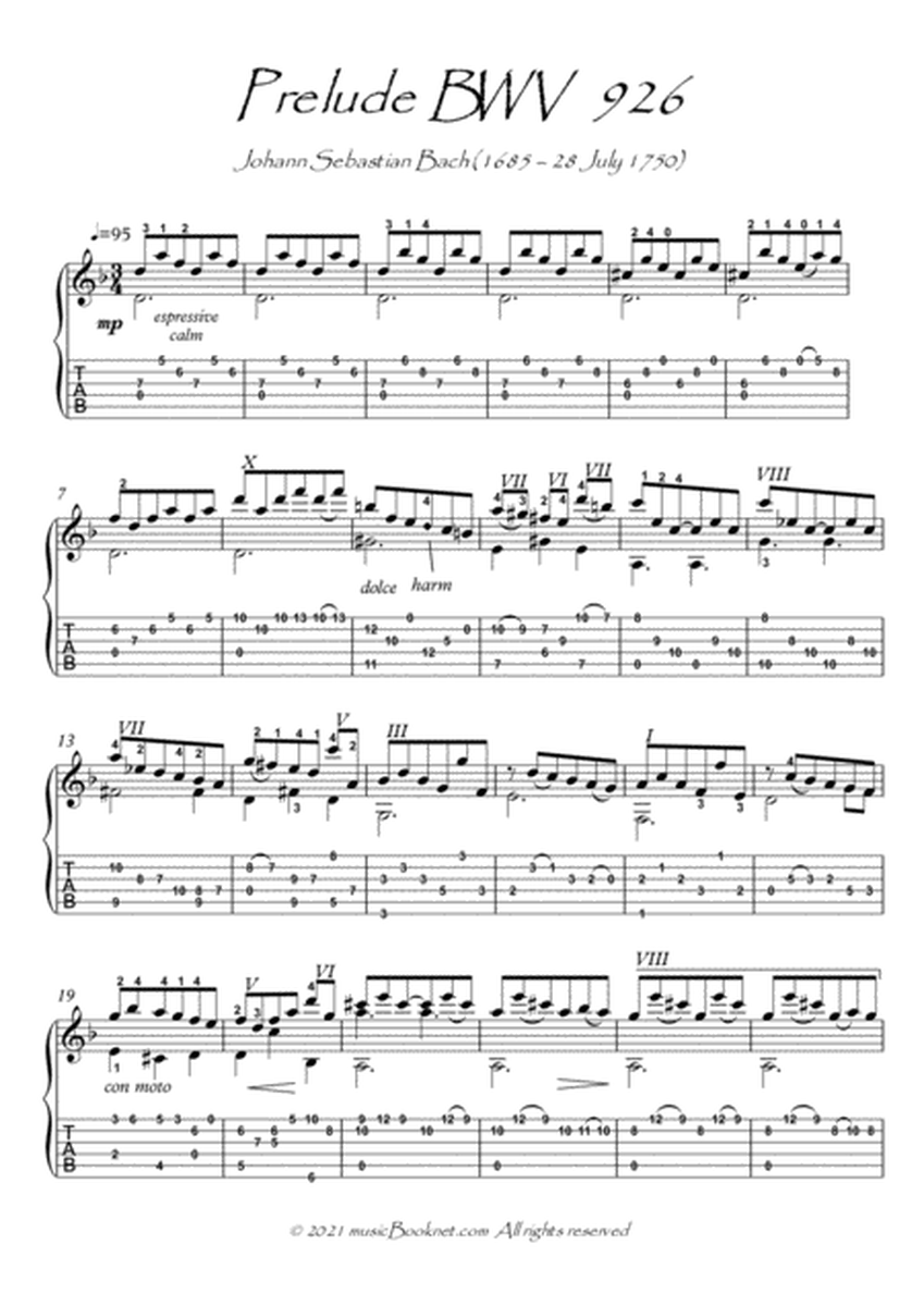 Bach for Guitar Prelude BWV 926 guitar solo image number null
