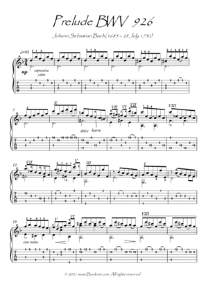 Bach for Guitar Prelude BWV 926 guitar solo