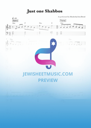 Book cover for Just one Shabbos by MBD. Lead Sheet with chords