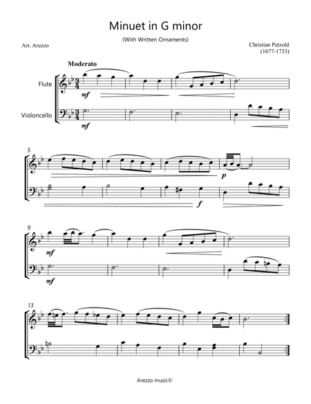 Minuet in G minor BWV Anh 115 - Flute and Cello Sheet Music image number null