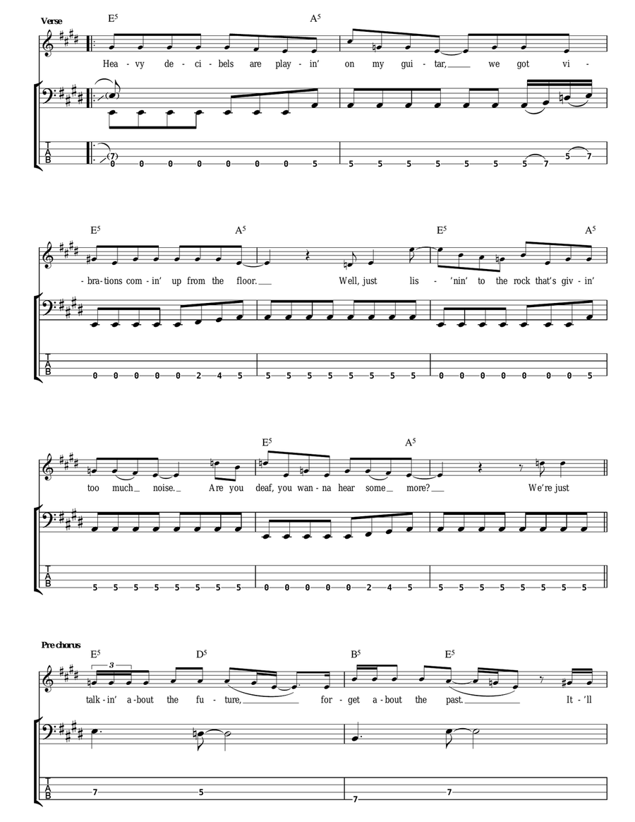 Rock And Roll Ain't Noise Pollution Bass Guitar Tablature scores gallery preview page 2