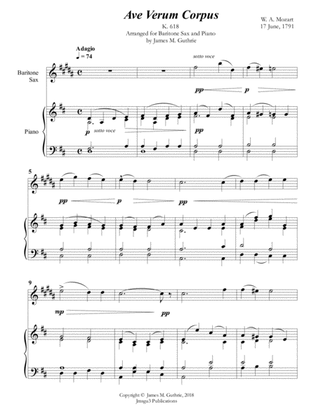 Book cover for Mozart: Ave Verum Corpus for Baritone Sax & Piano