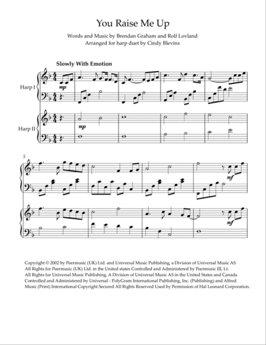 You Raise Me Up Harp scores gallery preview page 2