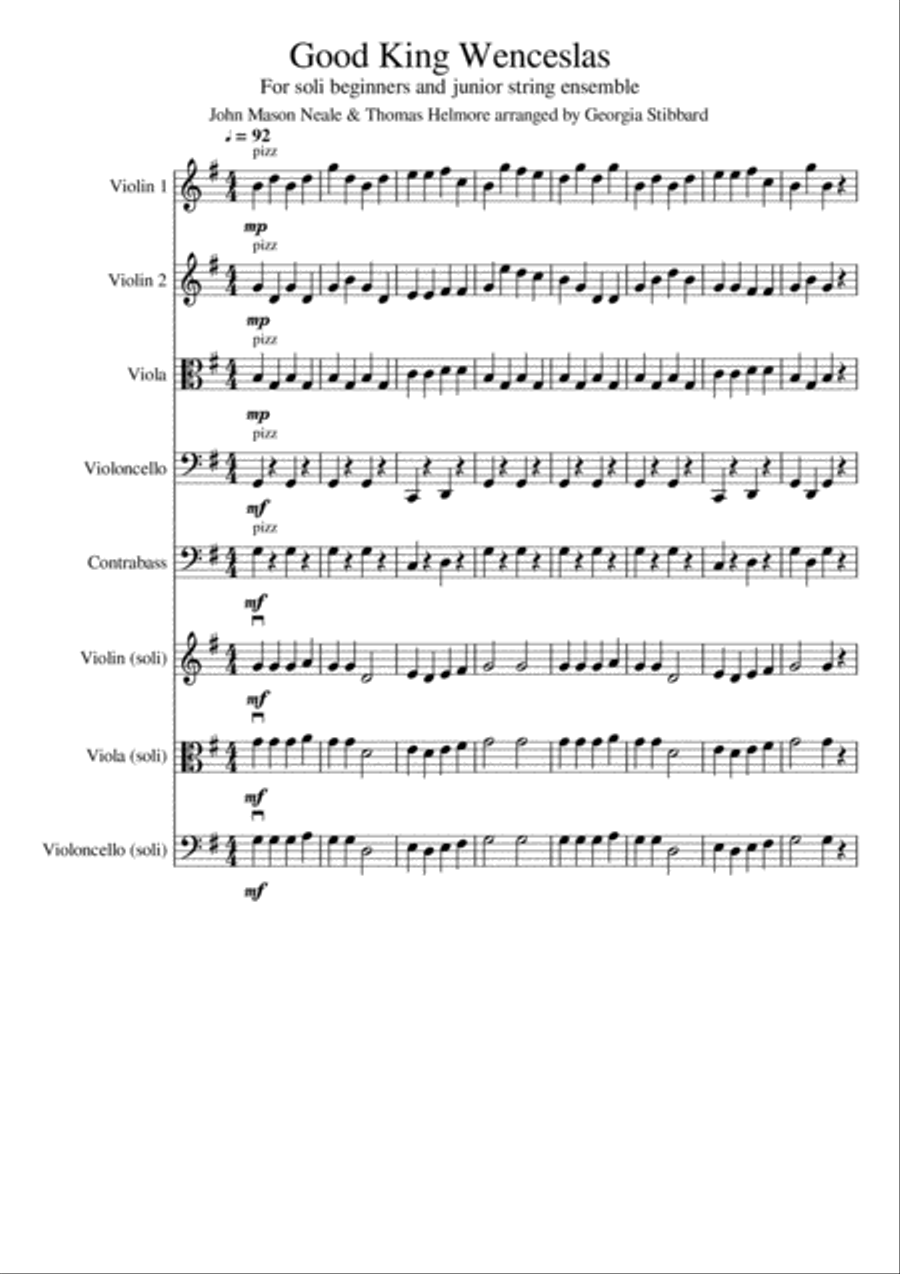 Good King Wenceslas - for Beginners and Junior String Ensemble Cello scores gallery preview page 1