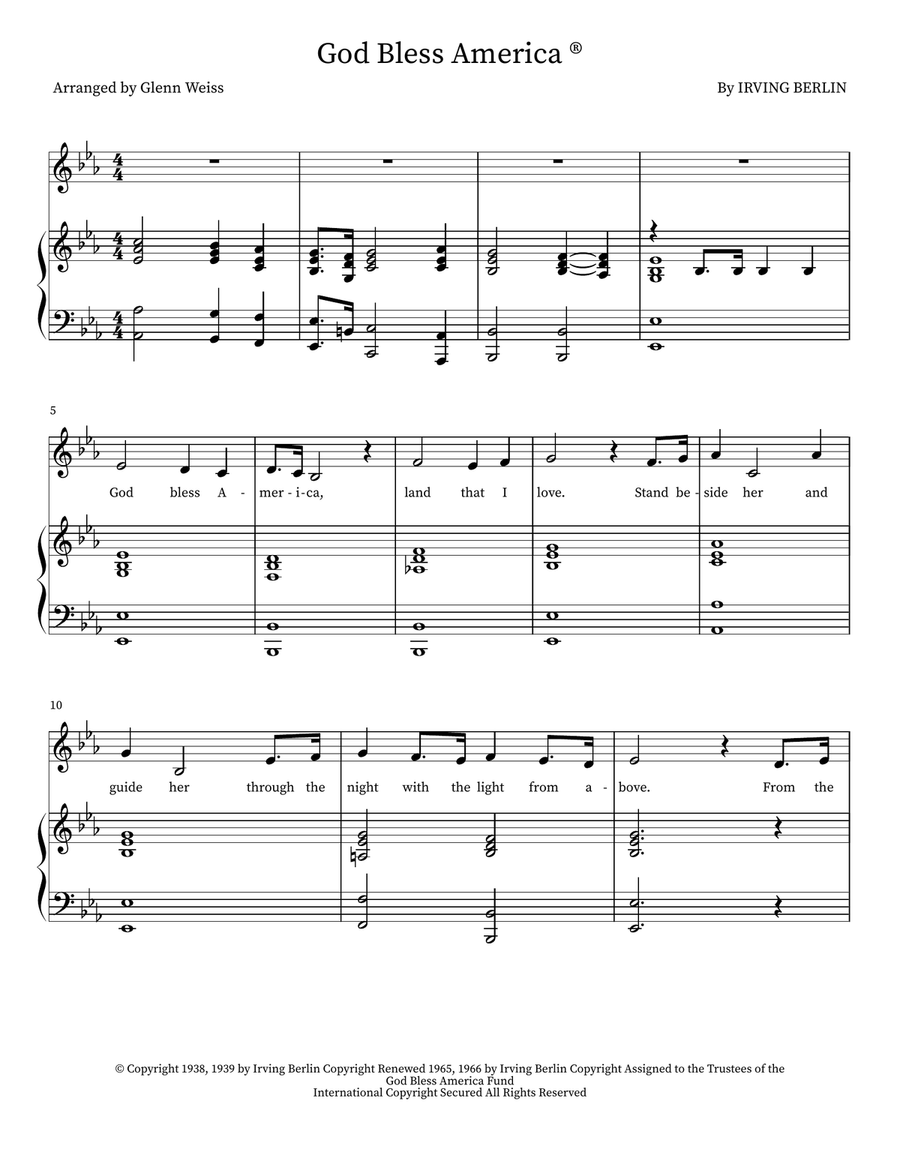 God Bless America ® God Bless America ® Voice scores gallery preview page 1
