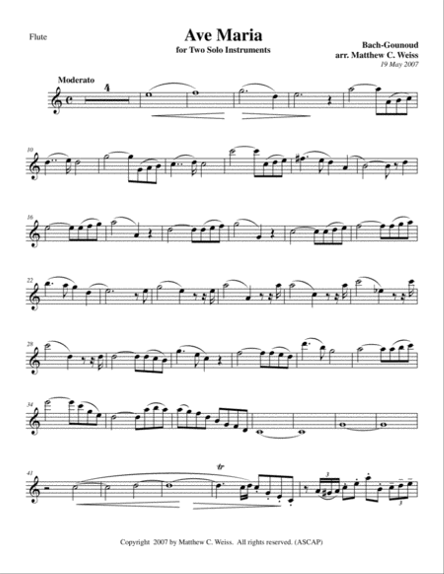 Ave Maria for Two Solo Instruments - Flute Woodwind Duet scores gallery preview page 1