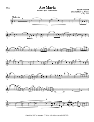 Ave Maria for Two Solo Instruments - Flute
