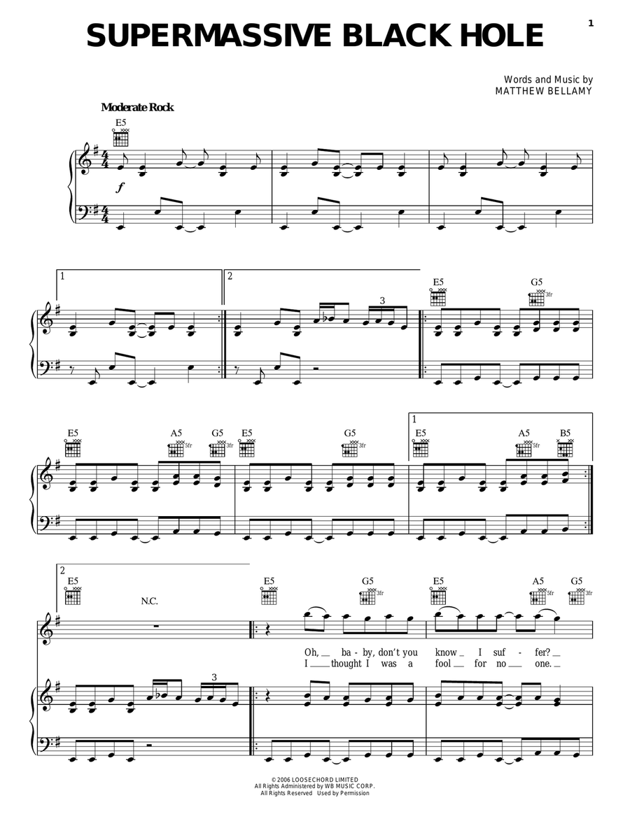 Supermassive Black Hole Piano, Vocal, Guitar scores gallery preview page 1