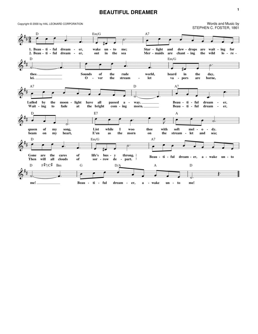 Beautiful Dreamer Piano scores gallery preview page 1