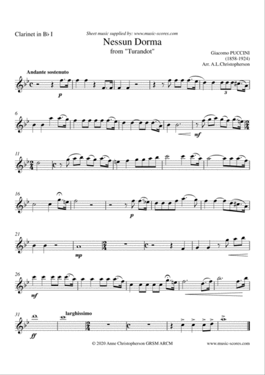 Nessun Dorma - Clarinet Quartet Clarinet Quartet scores gallery preview page 3