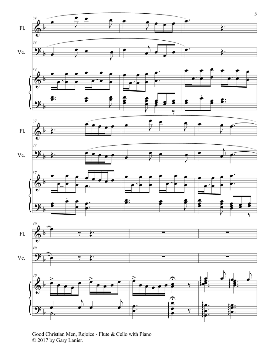 GOOD CHRISTIAN MEN, REJOICE (Flute, Cello with Piano & Score/Part) Flute scores gallery preview page 6