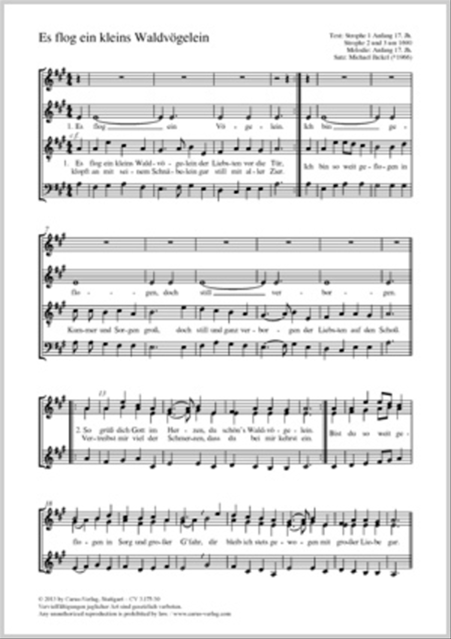 Es flog ein kleins Waldvogelein SSATB scores gallery preview page 1