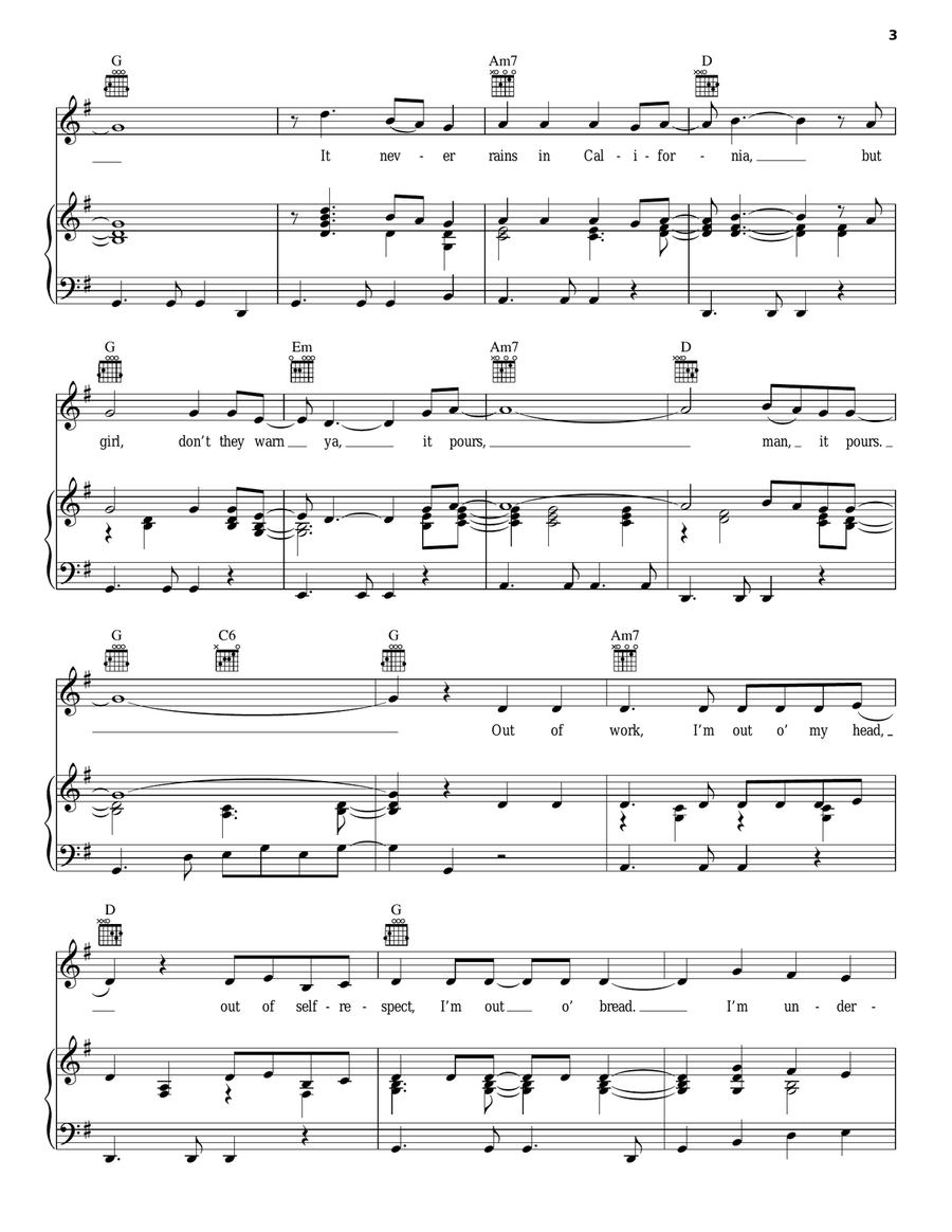 It Never Rains In Southern California Piano, Vocal, Guitar scores gallery preview page 3