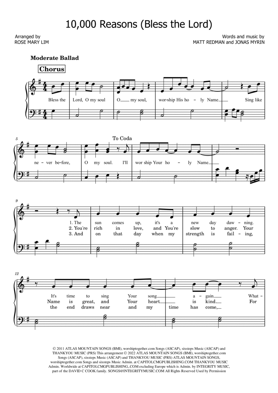 10,000 Reasons (bless The Lord) Voice scores gallery preview page 1
