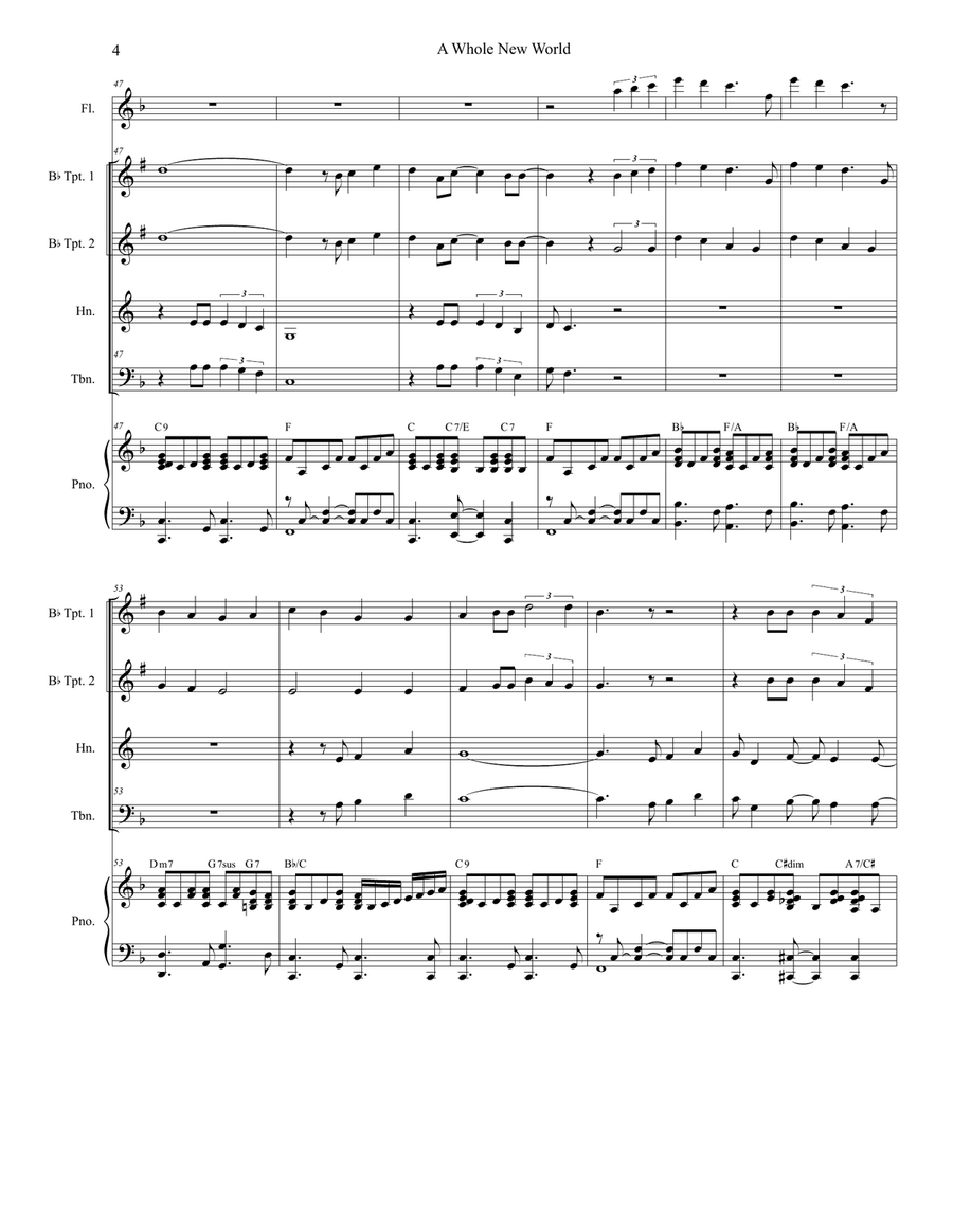 A Whole New World (from 'Aladdin') Brass Ensemble scores gallery preview page 4