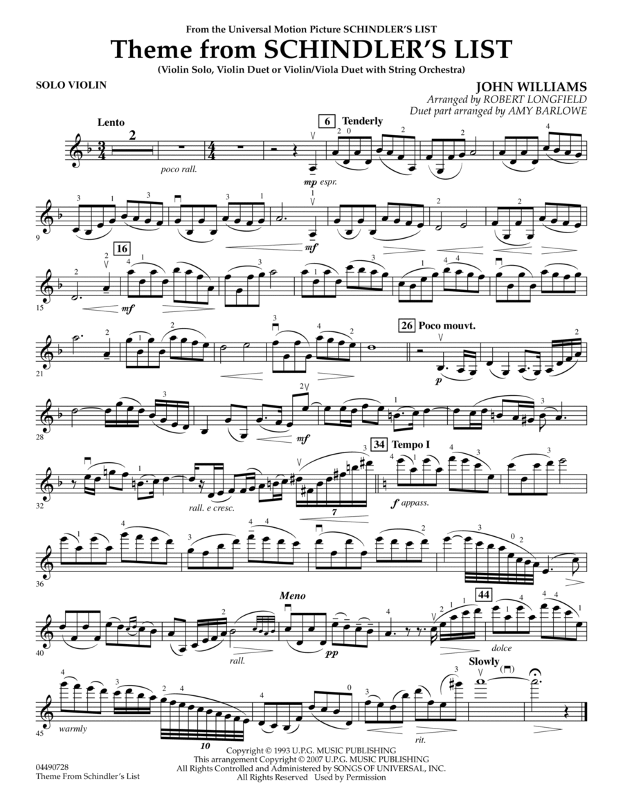 Theme from Schindler's List - Solo Violin Orchestra scores gallery preview page 1